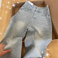 Calça Jeans Azul Estilo Reta com Strass - miniatura 2