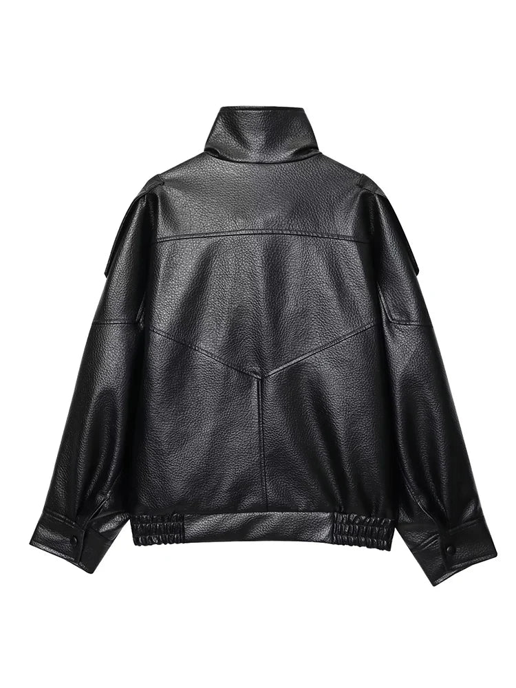 Jaqueta Feminina de Couro Estilo Motociclista — Streetwear — foto 5
