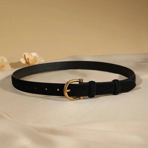 Cinto Feminino de Camurça com Fivela Dourada BellaVita