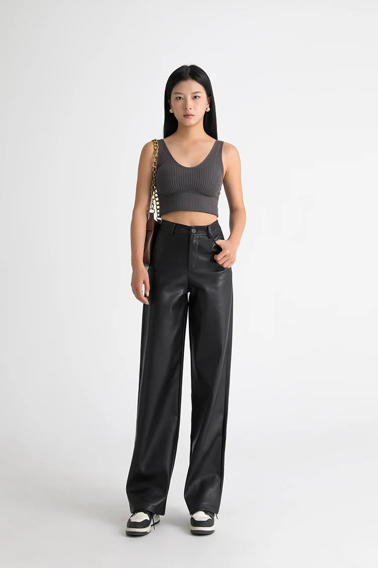 Calça Wide Leg de Couro PU Cintura Alta BellaVita - foto 21