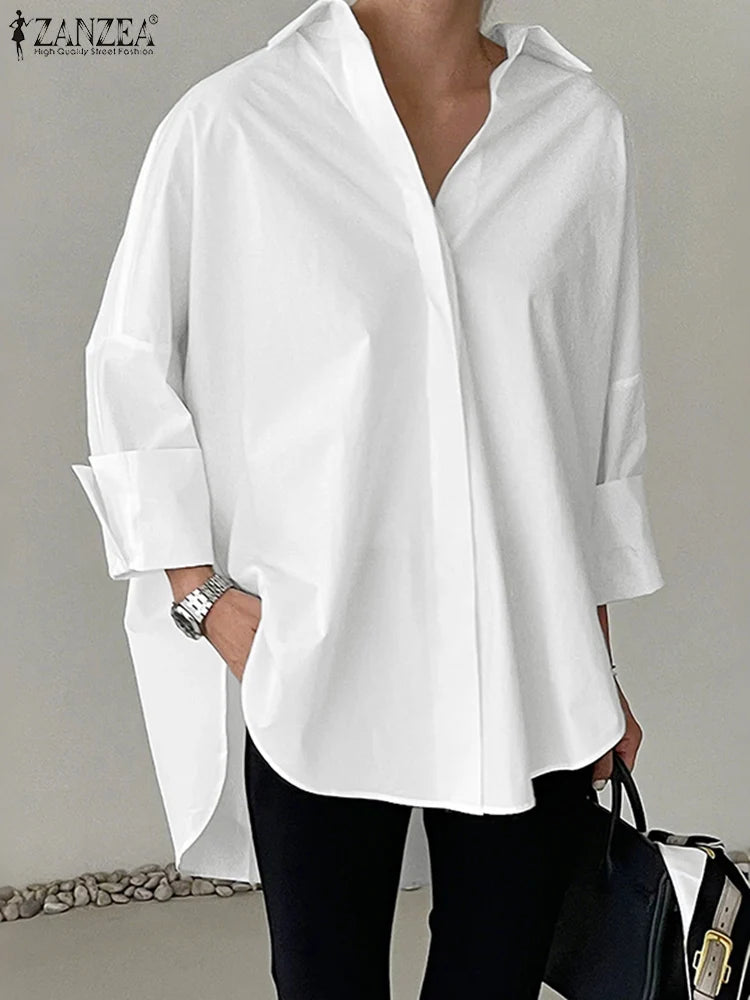 Camisa Branca Oversized Feminina ZANZEA com Gola Dobrável — foto 4