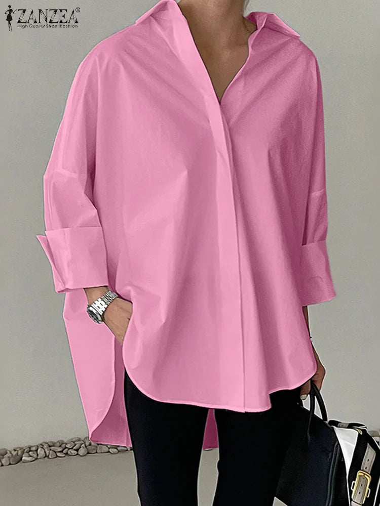 Camisa Branca Oversized Feminina ZANZEA com Gola Dobrável — foto 6