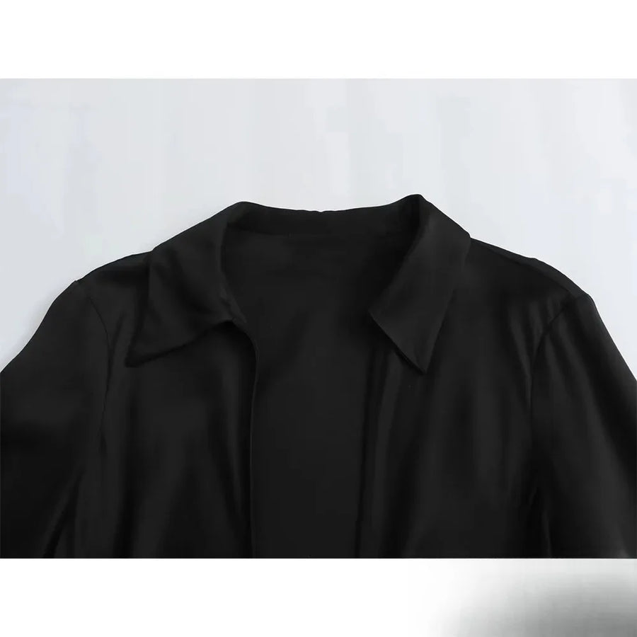 Camisa Acetinada Preta com Laço BellaVita — foto 6
