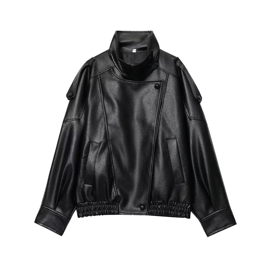 Jaqueta Feminina de Couro Estilo Motociclista — Streetwear — foto 8