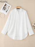 Camisa Branca Oversized Feminina ZANZEA com Gola Dobrável — miniatura 1