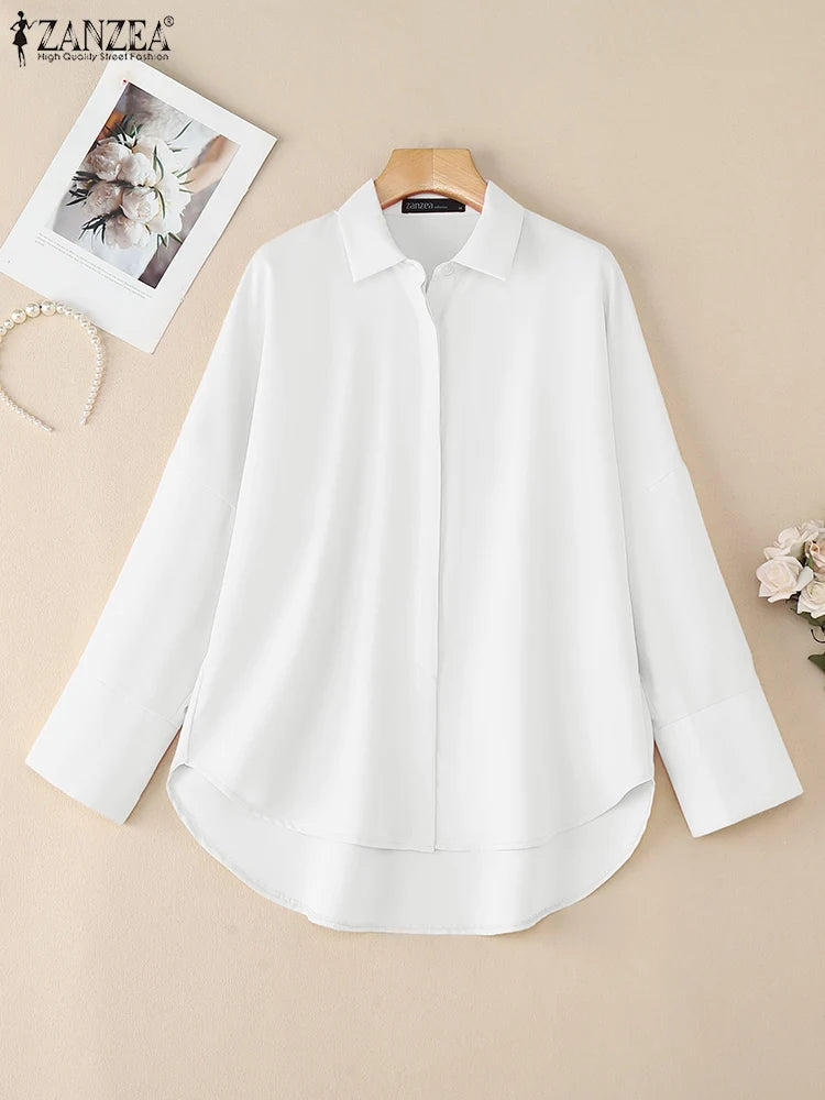 Camisa Branca Oversized Feminina ZANZEA com Gola Dobrável — foto 1