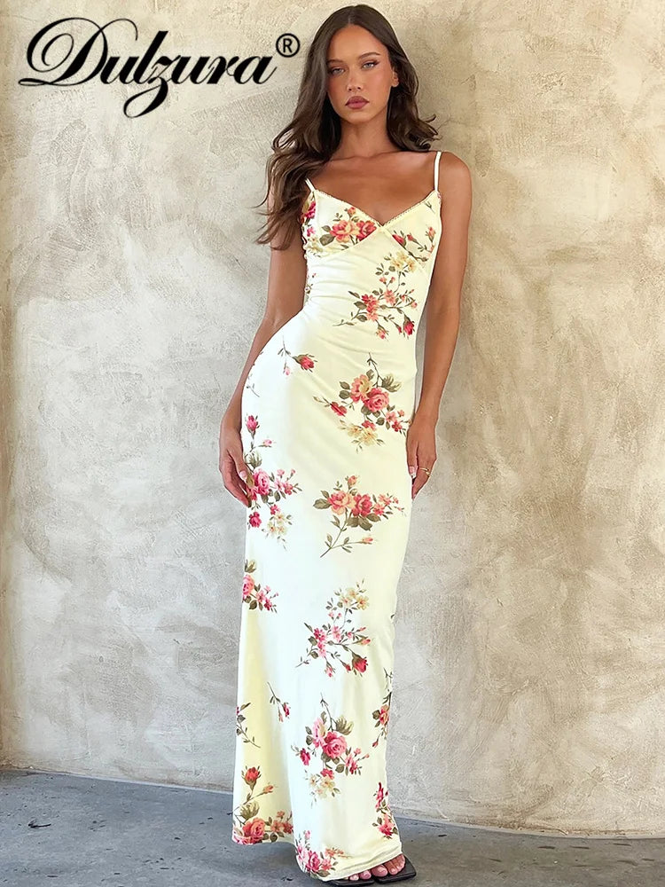 Vestidos Longos Justos Sem Manga e Costas Abertas Estampados - foto 6