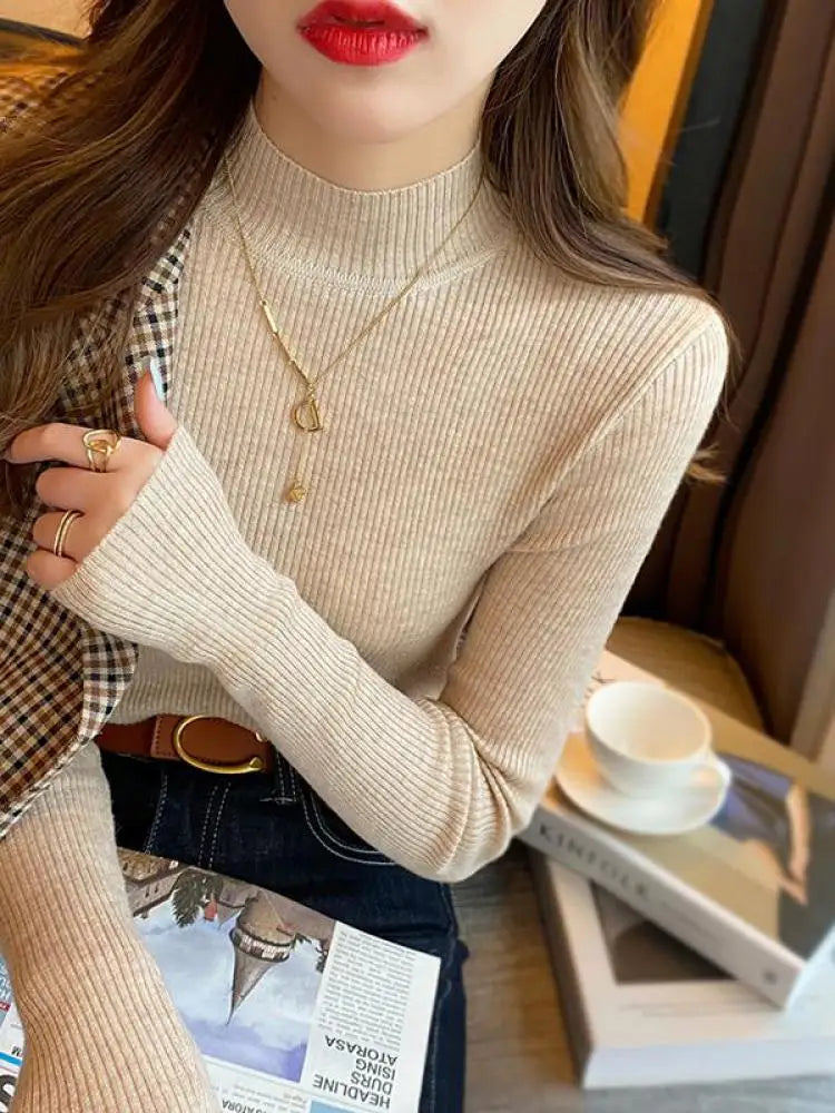 Sueter Feminino de Gola Alta Estilo Coreano — foto 1