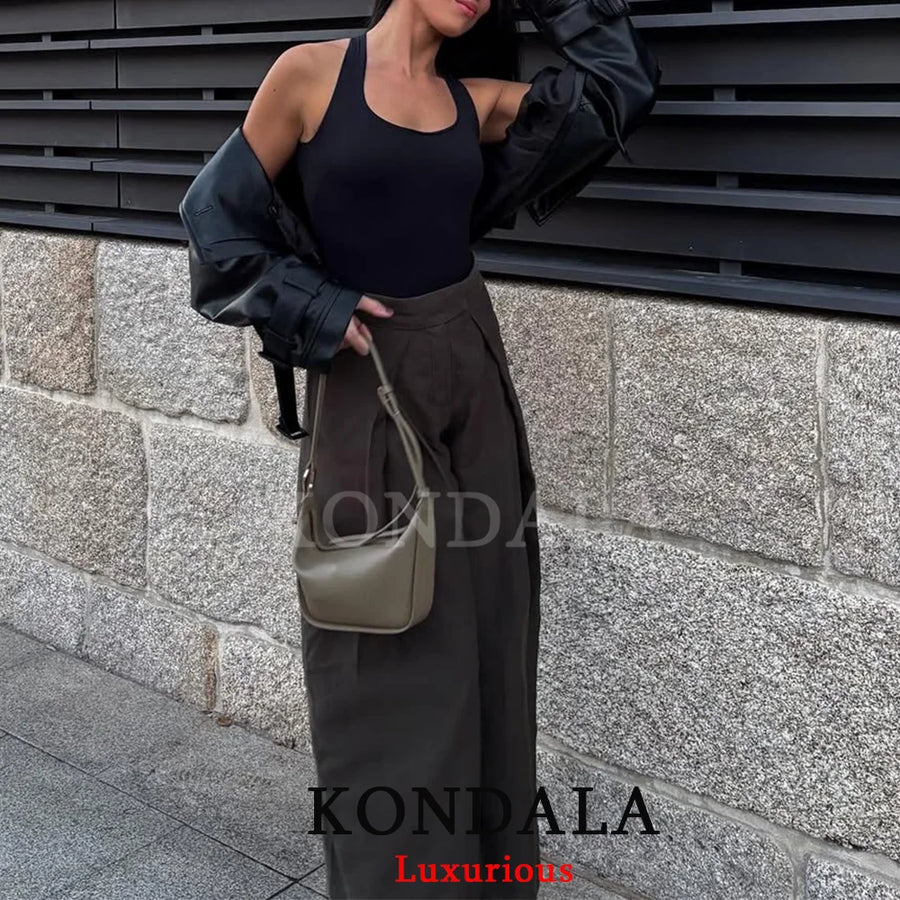 Calça Pantalona Feminina com Pregas e Bolsos — foto 2