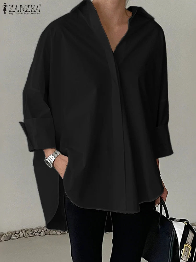 Camisa Branca Oversized Feminina ZANZEA com Gola Dobrável — foto 7