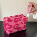Plush vanity case with handle, soft bag for storing cosmetics when traveling. Portable organizer with print — miniatura 2
