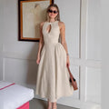 Vestido de Verão de Linho e Algodão na Cor Caqui - miniatura 7