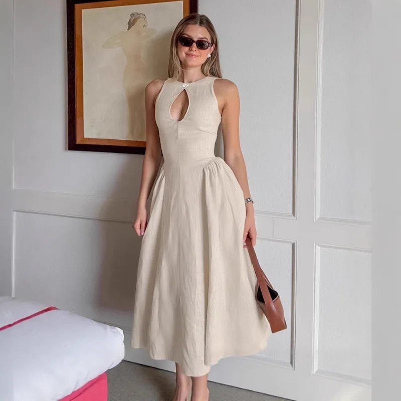 Vestido de Verão de Linho e Algodão na Cor Caqui - foto 7