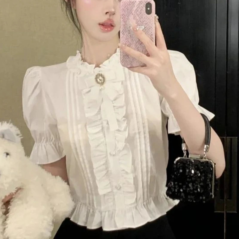 Blusa Branca Manga Bufante com Babados — foto 4