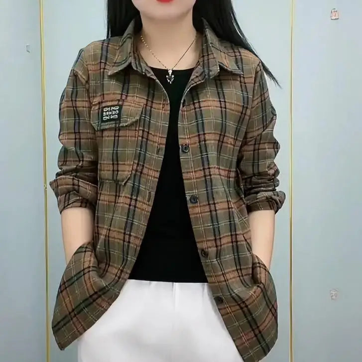 Camisa Feminina Casual de Algodao com Protecao Solar — Estampa Xadrez — foto 1