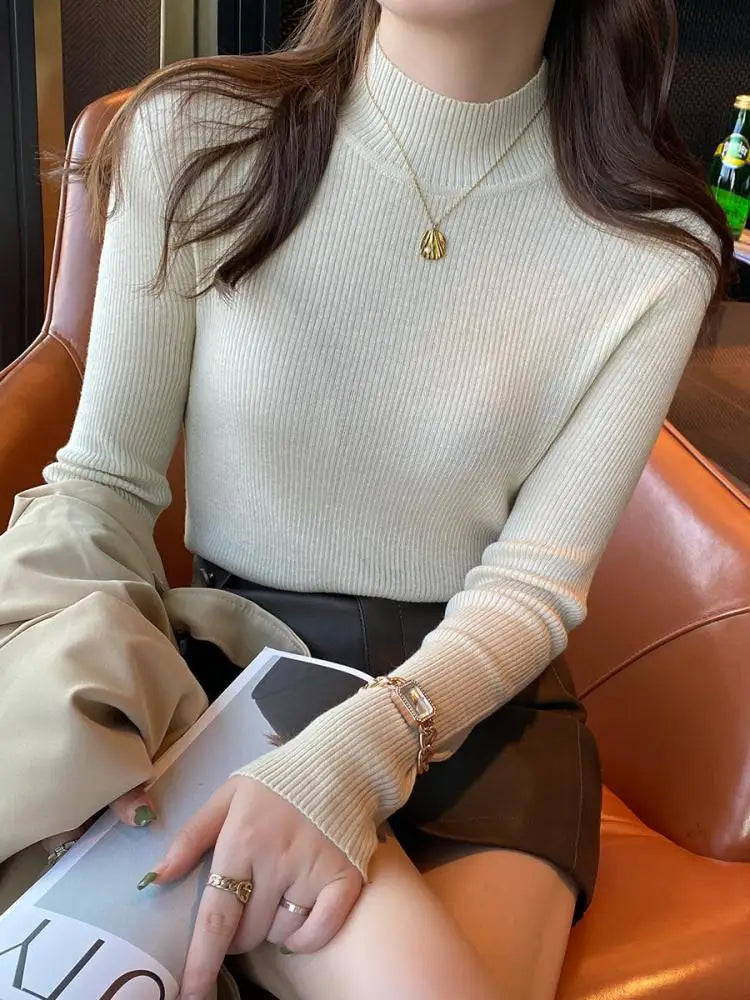Sueter Feminino de Gola Alta Estilo Coreano — foto 8