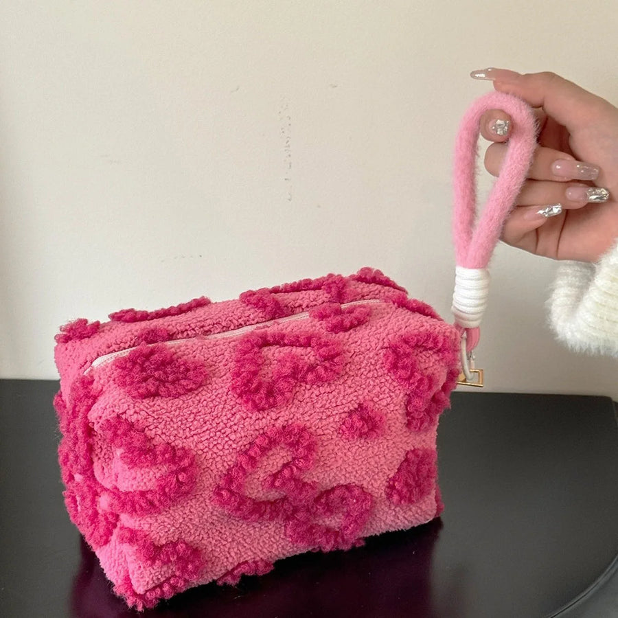 Plush vanity case with handle, soft bag for storing cosmetics when traveling. Portable organizer with print — foto 8