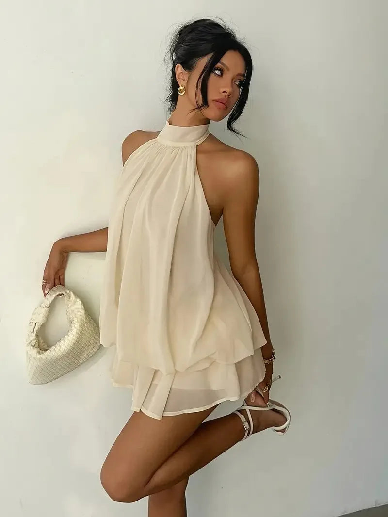 Vestido Curto Frente Única em Chiffon com Amarração - foto 10