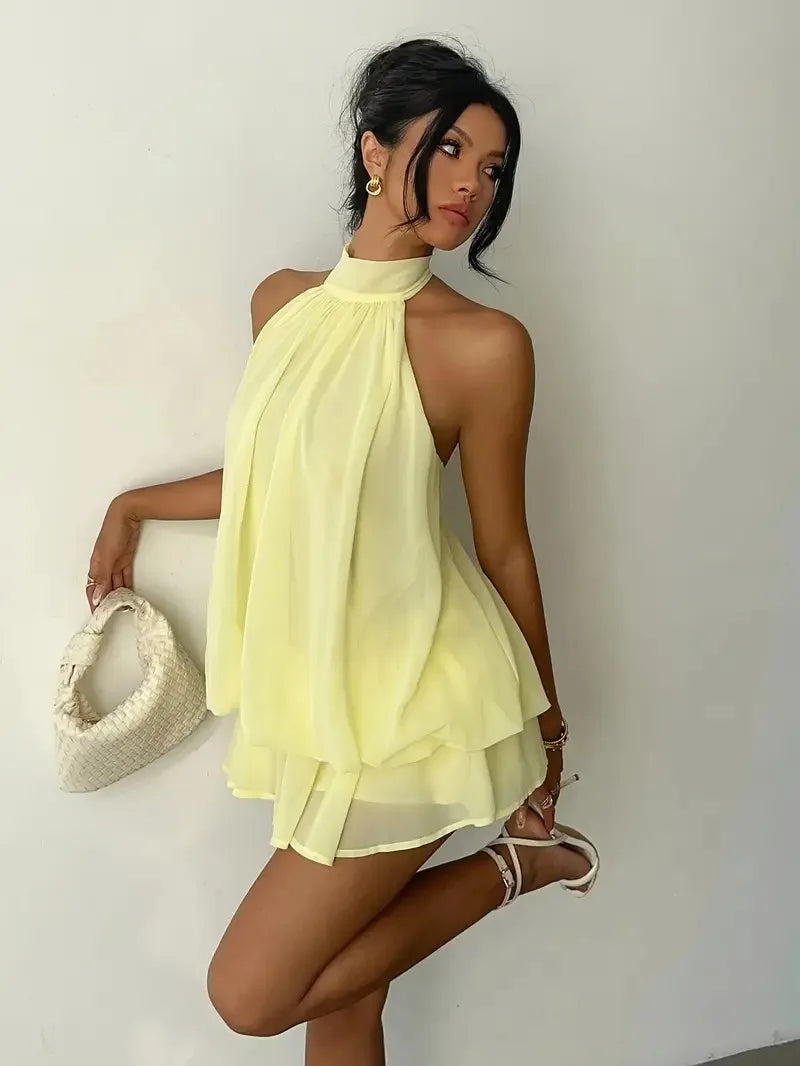 Vestido Curto Frente Única em Chiffon com Amarração - foto 13
