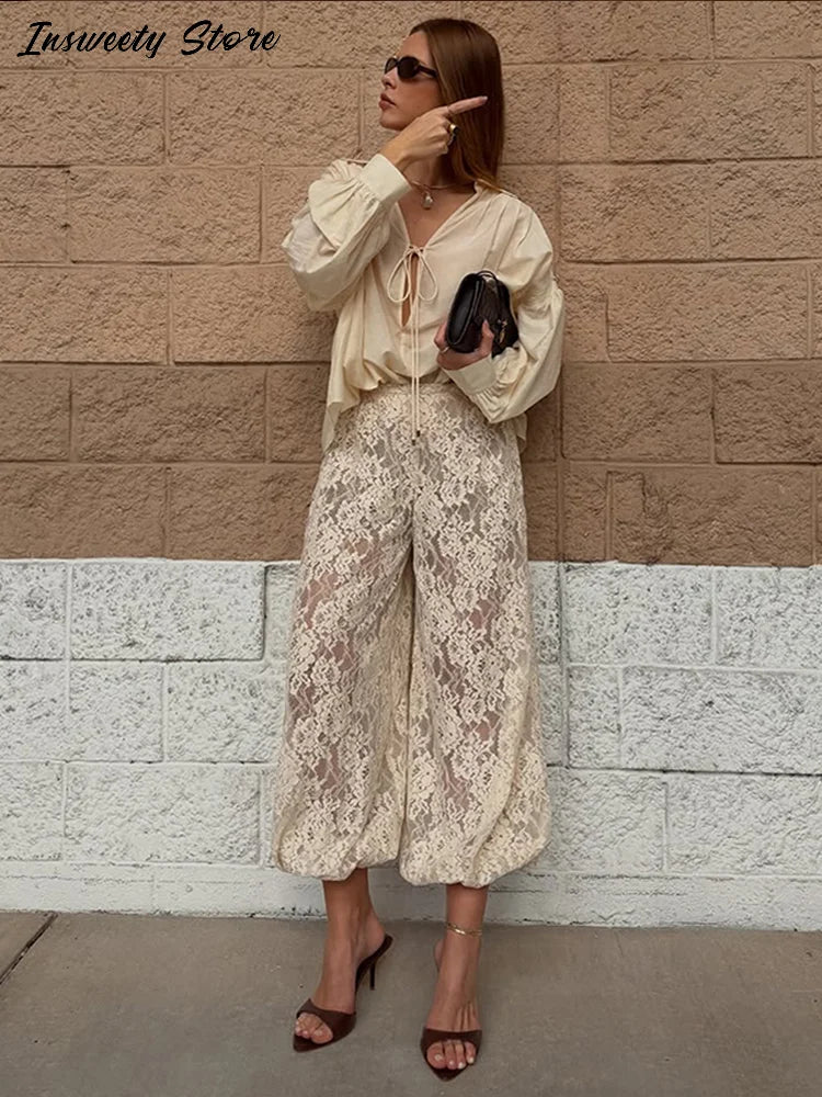 Calca Feminina de Renda com Cintura Alta — Estilo Boemio — foto 4