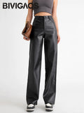 Calça Wide Leg de Couro PU Cintura Alta BellaVita — miniatura 1