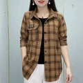 Camisa Feminina Casual de Algodao com Protecao Solar — Estampa Xadrez — miniatura 2