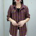 Camisa Feminina Casual de Algodao com Protecao Solar — Estampa Xadrez — miniatura 3