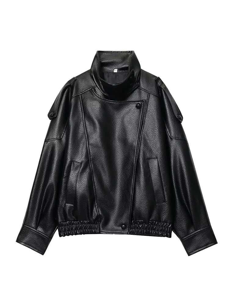 Jaqueta Feminina de Couro Estilo Motociclista — Streetwear — foto 4