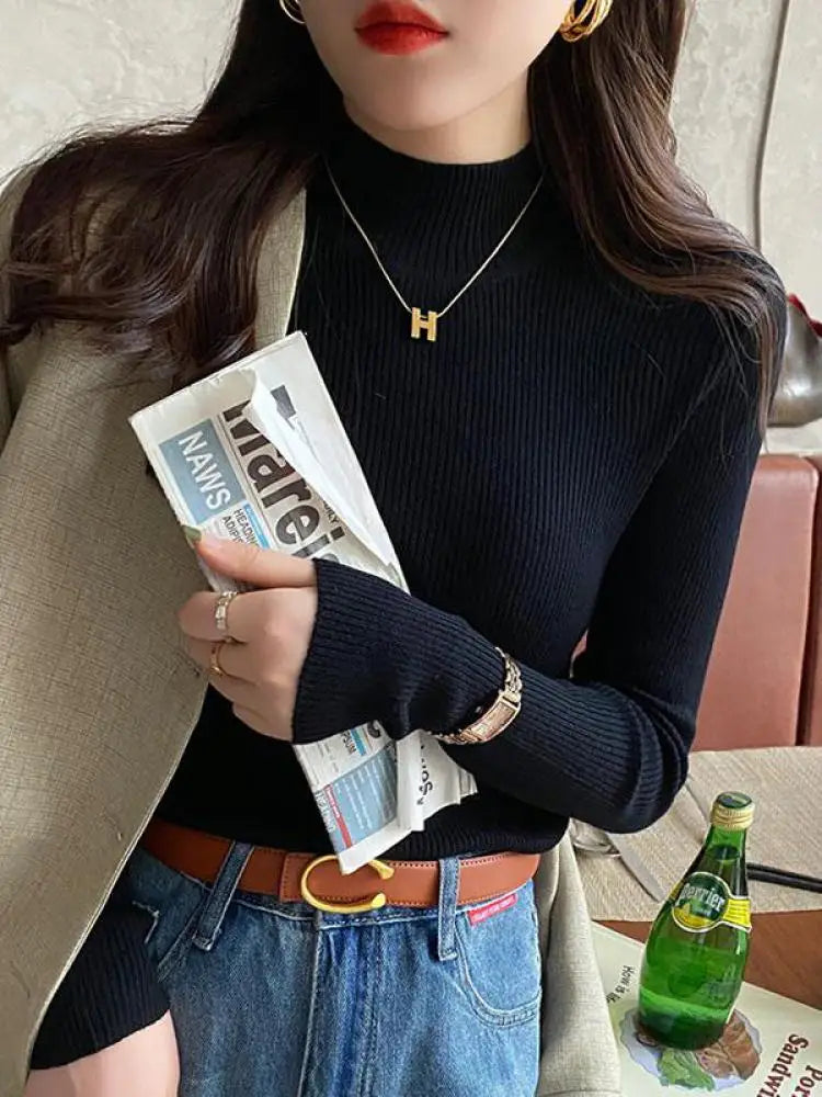 Sueter Feminino de Gola Alta Estilo Coreano — foto 6