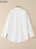 Camisa Branca Oversized Feminina ZANZEA com Gola Dobrável — miniatura 2