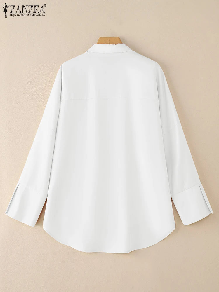Camisa Branca Oversized Feminina ZANZEA com Gola Dobrável — foto 2